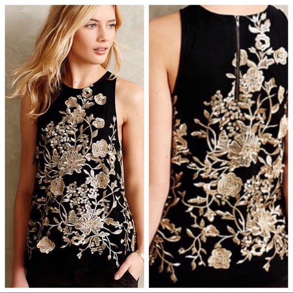 Anthropologie Tops - Anthropology Sunday in Brooklyn black & gold top M